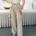 Kemerli Yüksek Bel Bol Paça Pantolon Bej