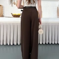Kemerli Yüksek Bel Bol Paça Pantolon Kahve