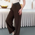 Kemerli Yüksek Bel Bol Paça Pantolon Kahve