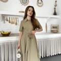 Ön Fermuar Detaylı Bel Kuşaklı Modal Kumaş Elbise Yeşil