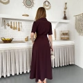 Ön Fermuar Detaylı Bel Kuşaklı Modal Kumaş Elbise Bordo