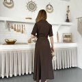 Ön Fermuar Detaylı Bel Kuşaklı Modal Kumaş Elbise Kahve