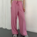 Çilek Kumaş Yüksek Bel Rahat Kalıp Pantolon Pembe