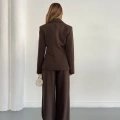 Düğme Detaylı Doublu Kumaş Tasarım Takım Kahve