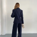 Düğme Detaylı Doublu Kumaş Tasarım Takım Lacivert