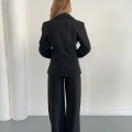 Düğme Detaylı Doublu Kumaş Tasarım Takım Siyah