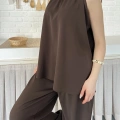 Modern Halter Yaka Tasarım Takım Kahve