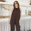 Modern Halter Yaka Tasarım Takım Kahve