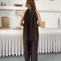 Modern Halter Yaka Tasarım Takım Kahve