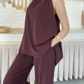 Modern Halter Yaka Tasarım Takım Bordo