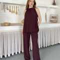 Modern Halter Yaka Tasarım Takım Bordo