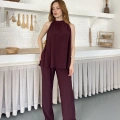 Modern Halter Yaka Tasarım Takım Bordo