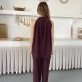 Modern Halter Yaka Tasarım Takım Bordo