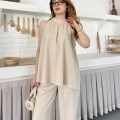 Modern Halter Yaka Tasarım Takım Bej
