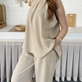 Modern Halter Yaka Tasarım Takım Bej