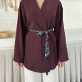 Kruvaze Yaka Bel Kuşaklı Tasarım Bluz Bordo