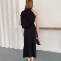 Tek Omuz Kol Detaylı Büzgü Elbise Siyah