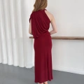 Tek Omuz Kol Detaylı Büzgü Elbise Bordo