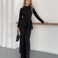 Yan Pileli İki Pantolonlu Takım Siyah