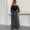 İçi Astarlı Desenli Kemer Detaylı Etek Siyah