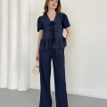 Modal Kumaş Bel Büzgü Detaylı Rahat Takım Lacivert