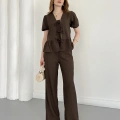 Modal Kumaş Bel Büzgü Detaylı Rahat Takım Kahve