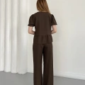 Modal Kumaş Bel Büzgü Detaylı Rahat Takım Kahve