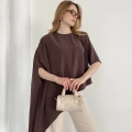 Asimetrik Kesim Vatkalı Tasarım Bluz Kahve