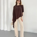 Asimetrik Kesim Vatkalı Tasarım Bluz Kahve
