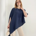 Asimetrik Kesim Vatkalı Tasarım Bluz Lacivert