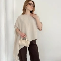 Asimetrik Kesim Vatkalı Tasarım Bluz Bej