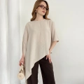Asimetrik Kesim Vatkalı Tasarım Bluz Bej