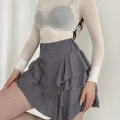 İçi Şortlu Fırfırlı Etek Gri