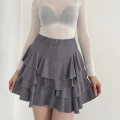 İçi Şortlu Fırfırlı Etek Gri