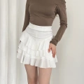 İçi Şortlu Fırfırlı Etek Beyaz