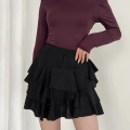 İçi Şortlu Fırfırlı Etek Siyah