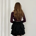 İçi Şortlu Fırfırlı Etek Siyah