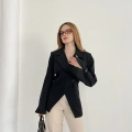 Kruvaze Yaka Tek Düğme Detaylı Tasarım Ceket Siyah