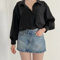 Cep Detaylı Oversize Salaş Crep Gömlek Siyah
