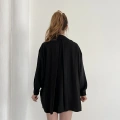 Cep Detaylı Oversize Salaş Crep Gömlek Siyah