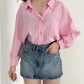 Cep Detaylı Oversize Salaş Crep Gömlek Pembe
