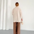 Cep Detaylı Oversize Salaş Crep Gömlek Bej