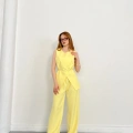 Bel Kemerli Asimetrik Kesim Yelekli Takım Sarı