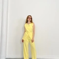 Bel Kemerli Asimetrik Kesim Yelekli Takım Sarı