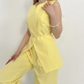 Bel Kemerli Asimetrik Kesim Yelekli Takım Sarı