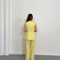 Bel Kemerli Asimetrik Kesim Yelekli Takım Sarı