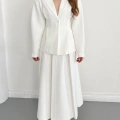Kruvaze Yaka Ceket-Etek Takım Beyaz