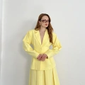 Kruvaze Yaka Ceket-Etek Takım Sarı