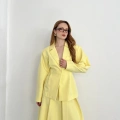 Kruvaze Yaka Ceket-Etek Takım Sarı