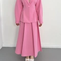 Kruvaze Yaka Ceket-Etek Takım Pembe